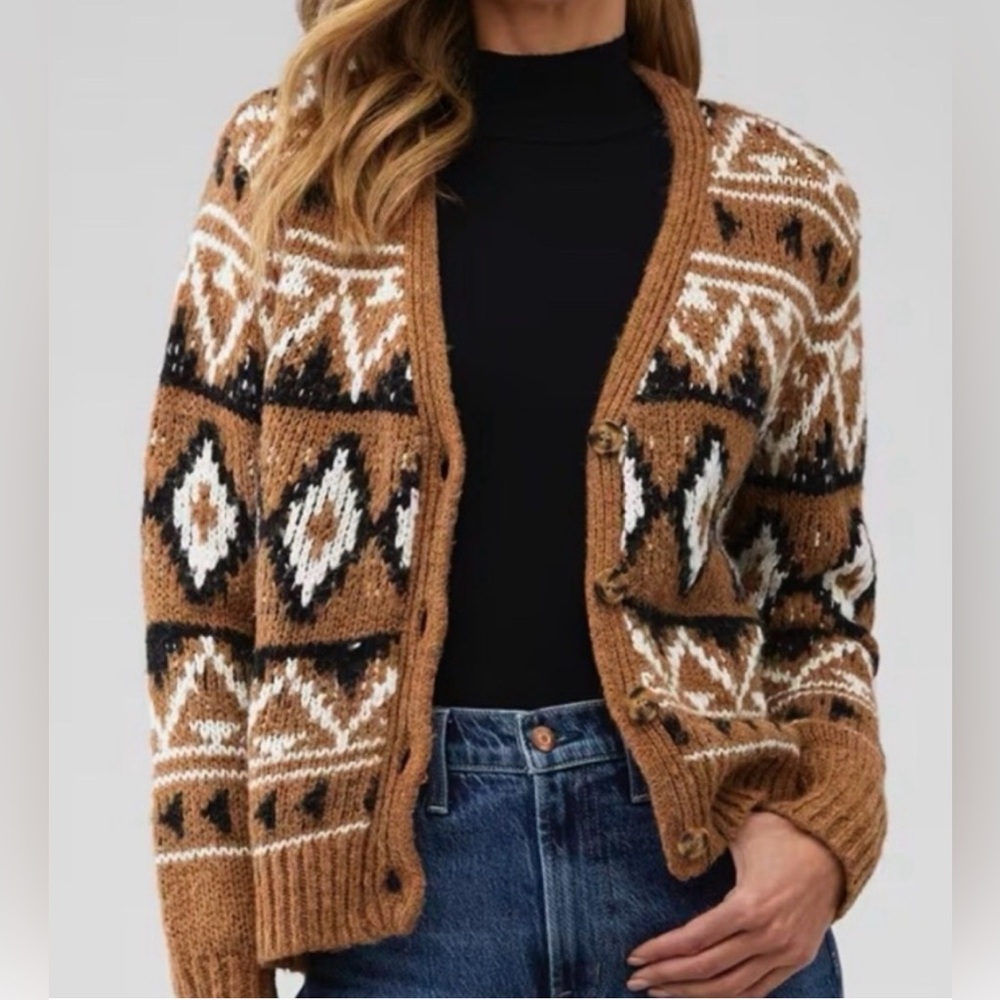 BB Dakota Brown Black White Patterned Knit Cardigan